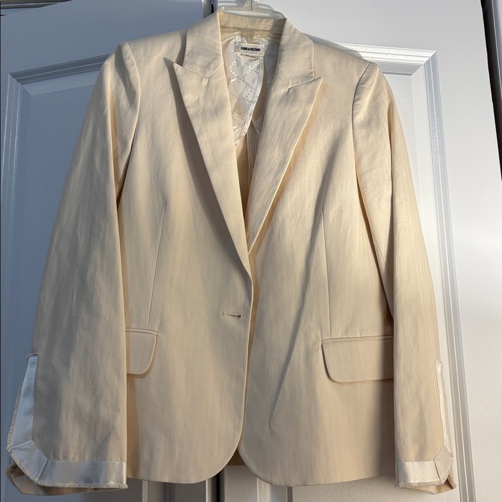 Zadig & Voltaire Pale Pinkish/Beige Blazer w/ Subtle Satin Detail.